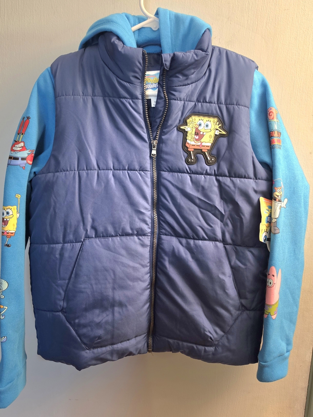 Kids Navy Puffer Vest with Blue SpongeBob Hoodie